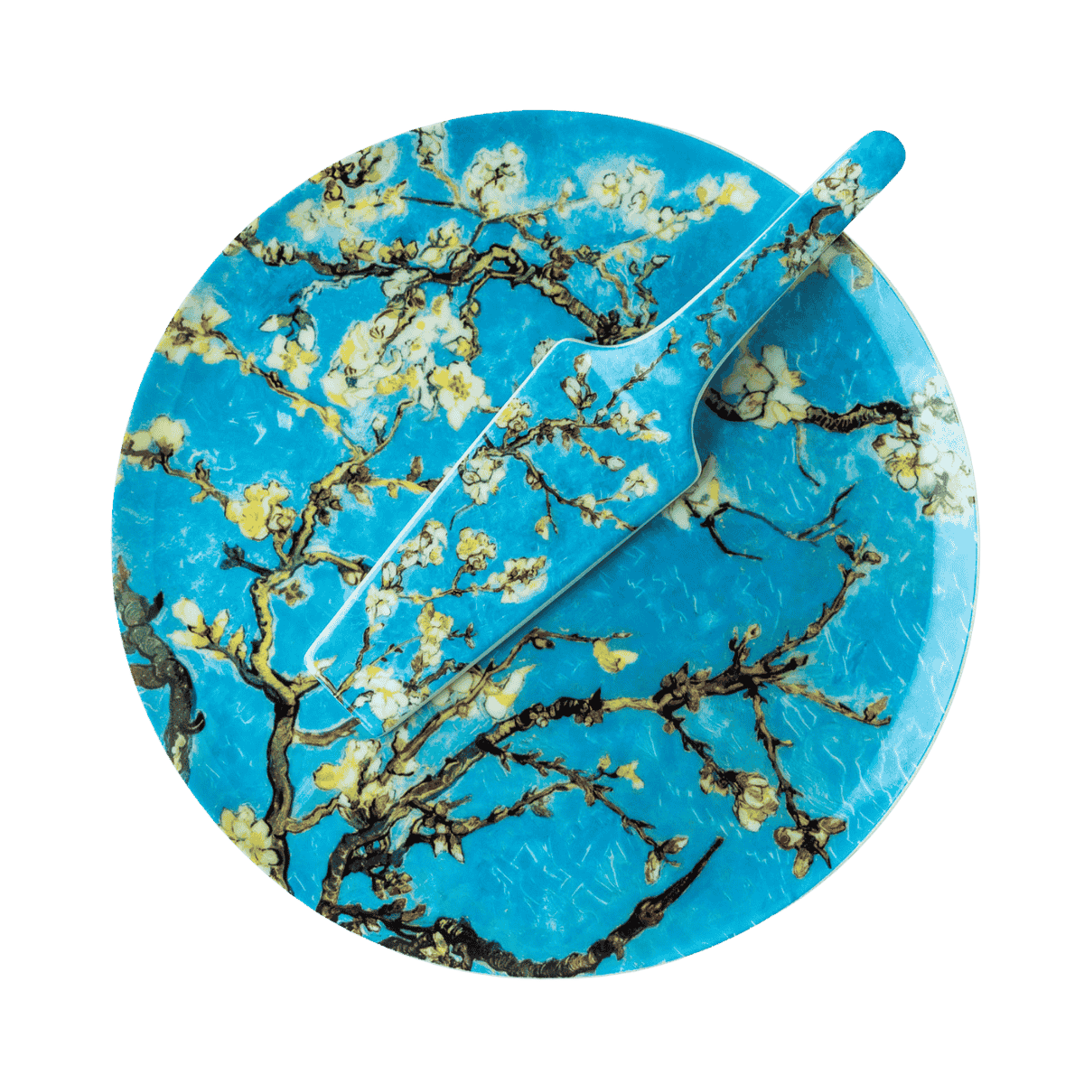 Almond Blossom Van Gogh cake plate with server fine bone china 10.5 inch featuring floral painting design