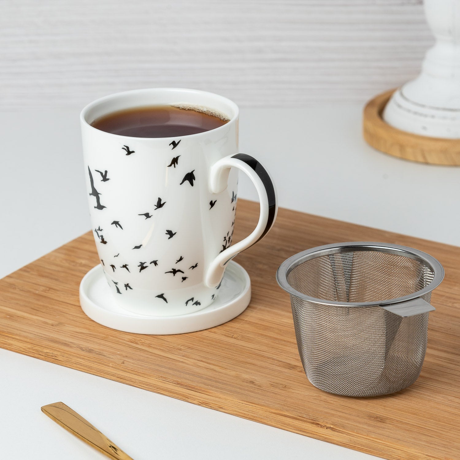 Bird Silhouette Tea Mug w/ Infuser and Lid