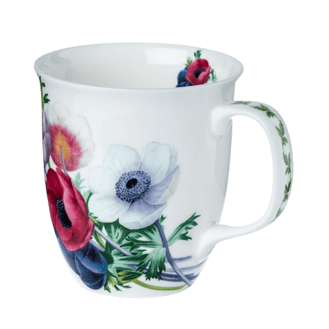 Anemone Botanical Flowers Java mug, 12.5 oz (375 ml) fine bone china mug with floral design, front view, handle right