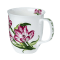 Blooming Tulips Java mug with colourful tulip floral pattern, fine bone china coffee mug 12.5 oz, front view handle right