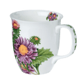 Michaelmas Daisy Java mug with daisy floral pattern, fine bone china coffee mug 12.5 oz, front view handle right