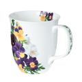 Viola floral Java mug fine bone china 12.5 oz with delicate viola flower pattern, front view handle right