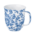 Light Blue Roses Chintz Java mug with blue rose floral pattern, fine bone china coffee mug 12.5 oz, front view handle right