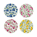 Chintz dessert plate set of four with floral rose designs, fine bone china 7.5 inch plates, set on white background