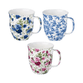 Roses Chintz Java mug set Red and Pink Roses Light Blue Roses Dark Blue Roses fine bone china 12.5 oz (375 ml) McIntosh Mugs front view