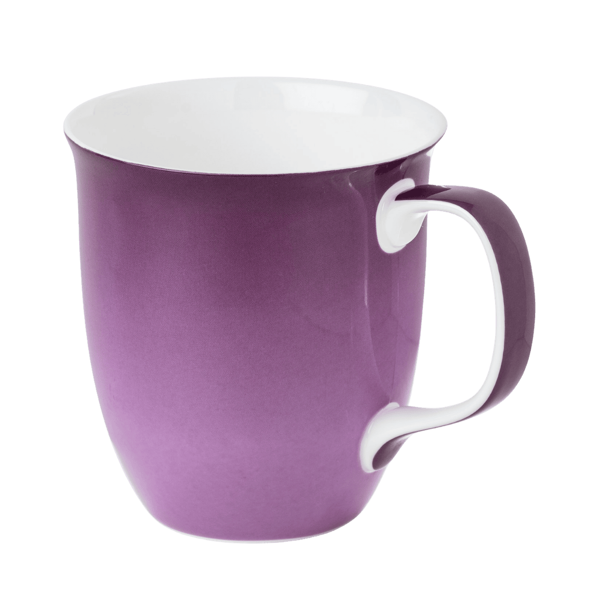 Aubergine Java mug, fine bone china coffee mug from the Colours collection, 12.5 oz, front view handle right