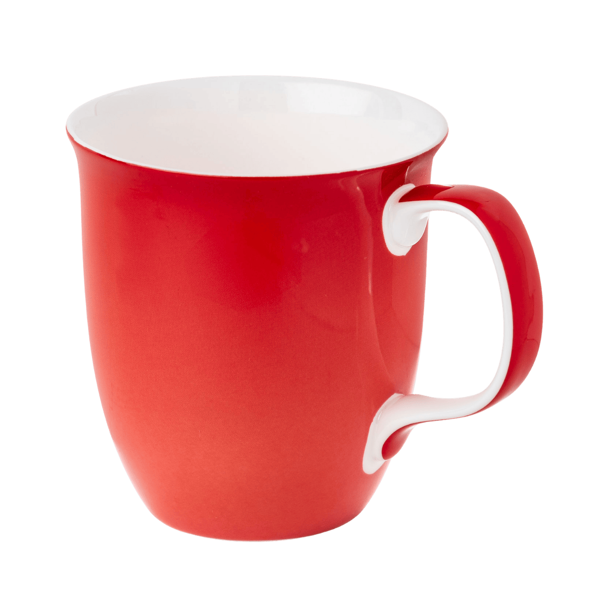 Cherry Red Java mug, fine bone china coffee mug from the Colours collection, 12.5 oz, front view handle right
