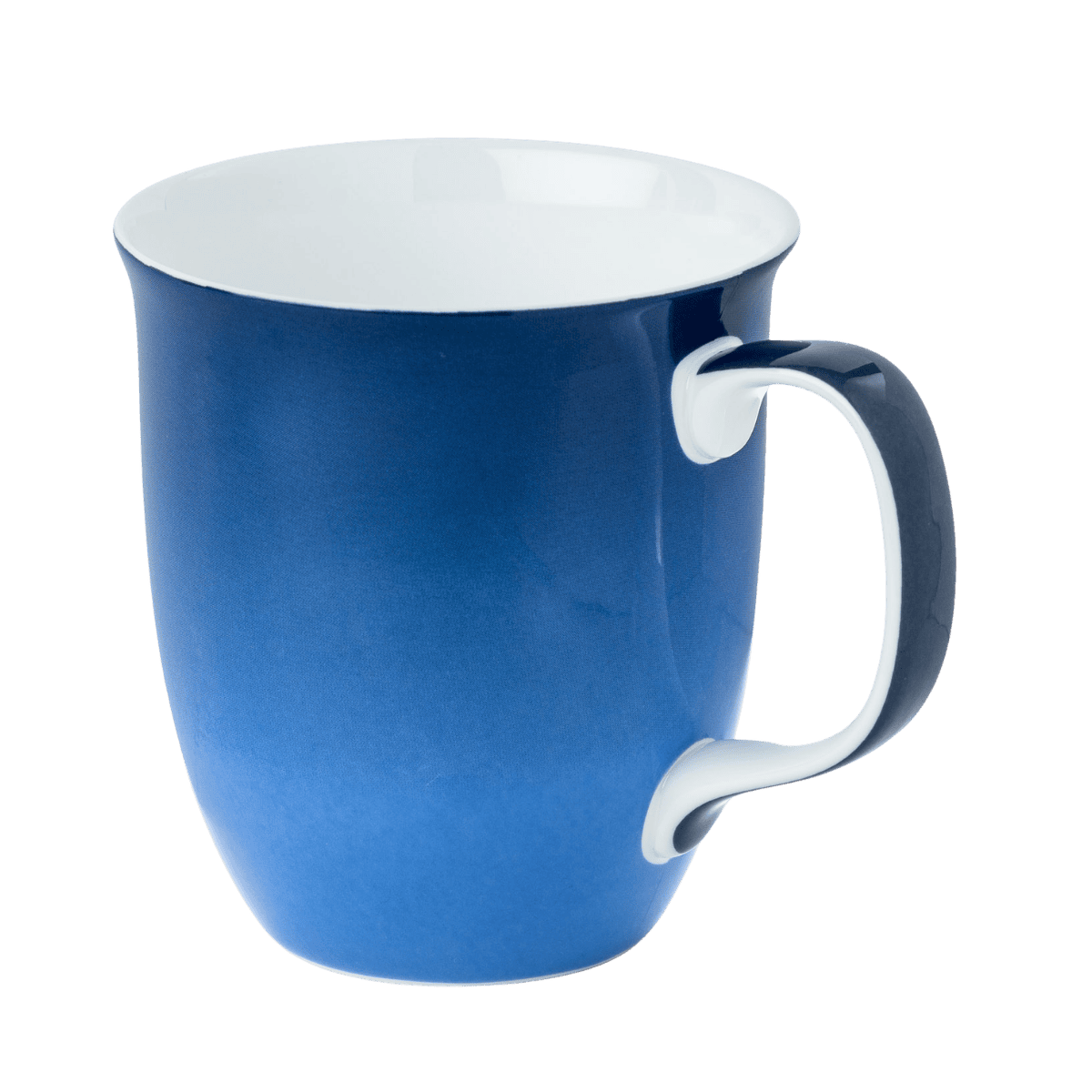 Cobalt Blue Java mug, fine bone china coffee mug from the Colours collection, 12.5 oz, front view handle right