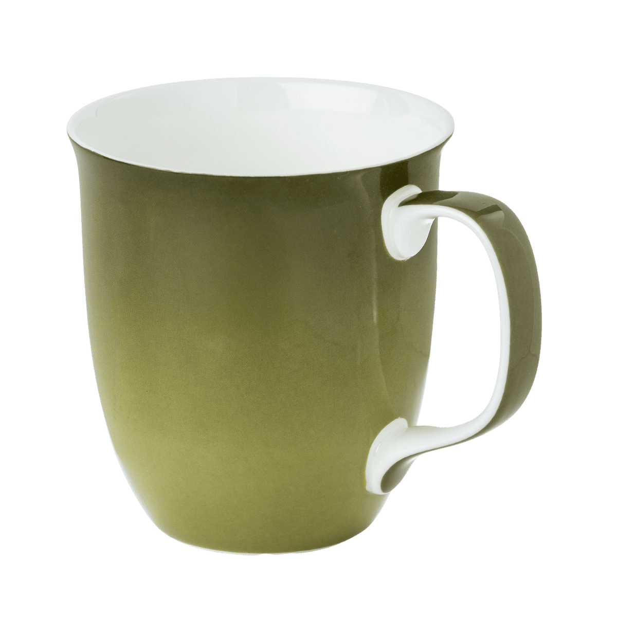 Sage Green Java mug, fine bone china coffee mug from the Colours collection, 12.5 oz, front view handle right