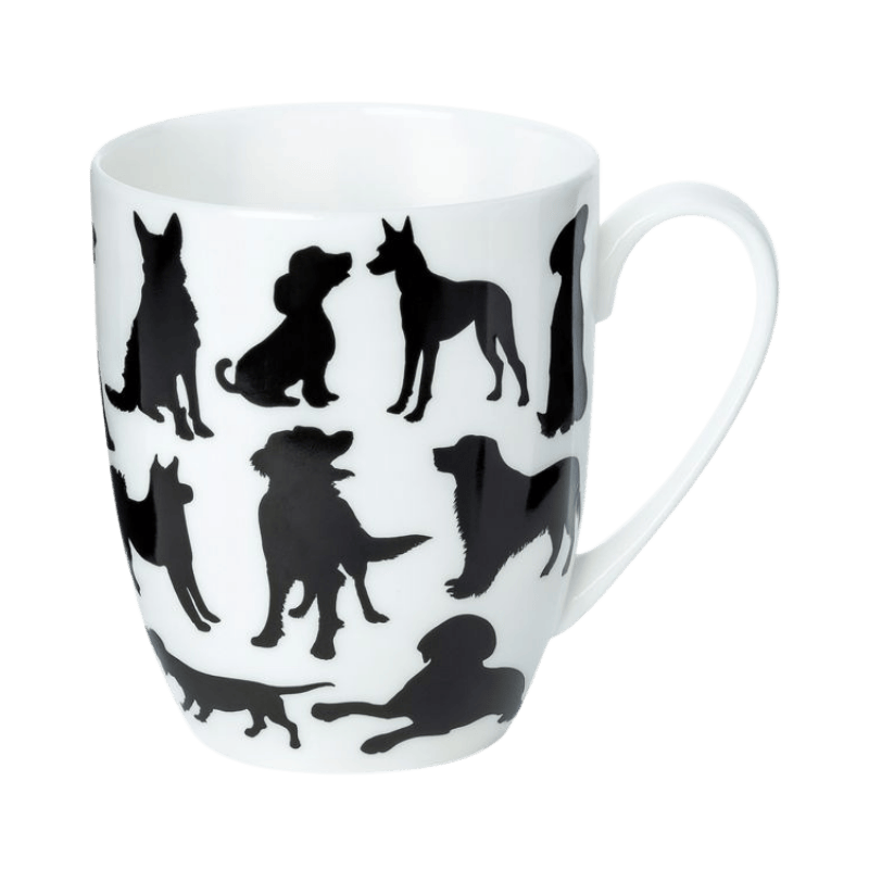 Dog Silhouette Latte mug in fine bone china, 12.5 oz (375 ml), front view, handle right
