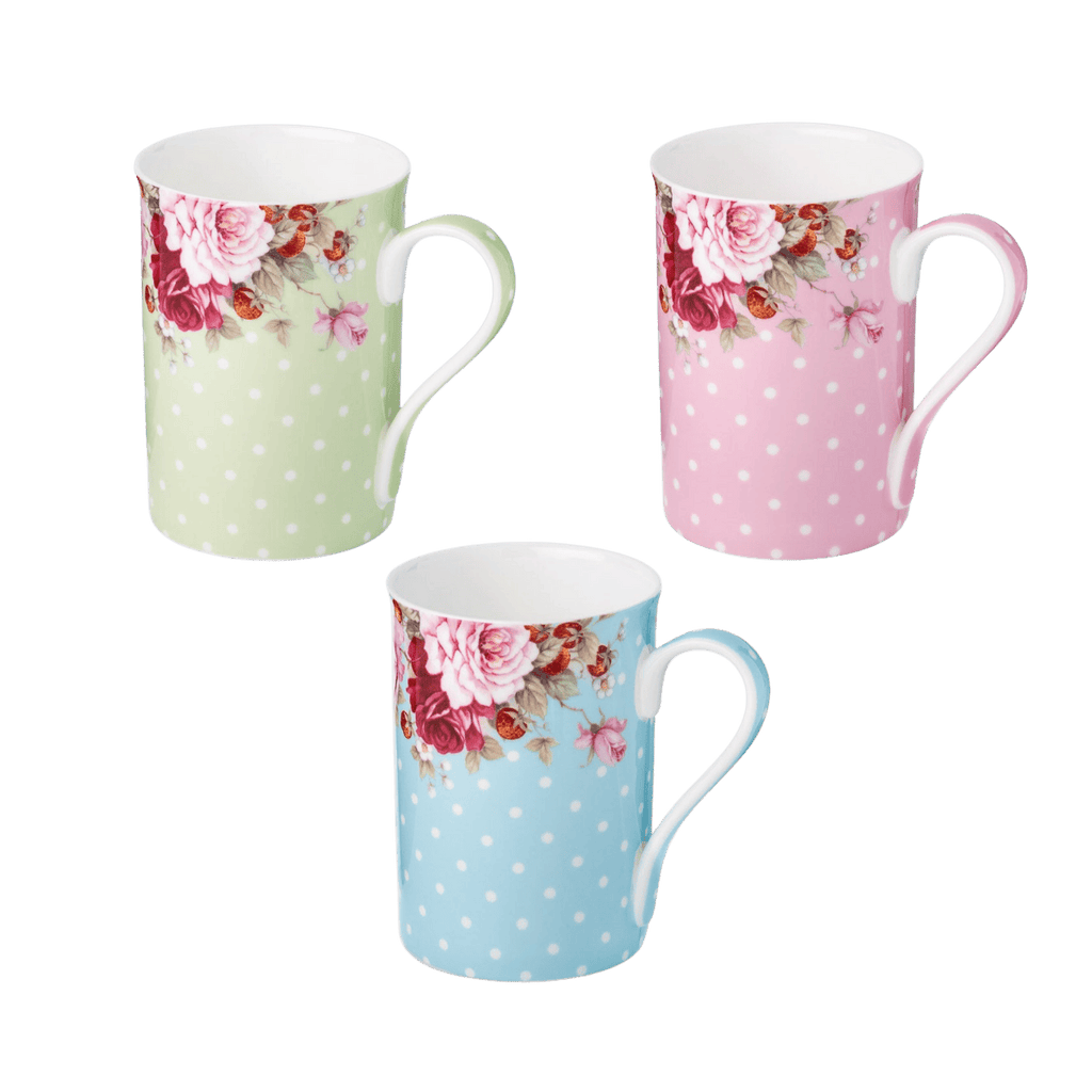Dots and Roses Classico mug set fine bone china 12.5 oz (375 ml) McIntosh Mugs front view, handle right