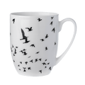 Flock of Birds Silhouette Latte mug in fine bone china, 12.5 oz (375 ml), front view, handle right