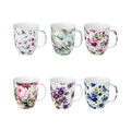 Fine bone china Chintz Java mugs set of 6 with floral designs including roses, sweet pea, and pansies. Gift-boxed and perfect for coffee or tea lovers.