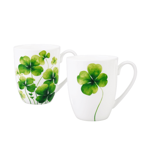 Four Leaf Clover latte mug pair fine bone china 12.5 oz (375 ml) McIntosh Mugs front view, handle right