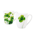 Four Leaf Clover latte mug pair fine bone china 12.5 oz (375 ml) McIntosh Mugs front view, handle right
