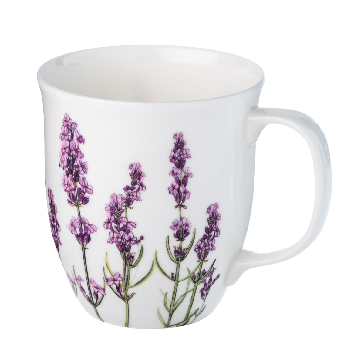 Garden Collection Lavender Java Mug in fine bone china, front view, handle right