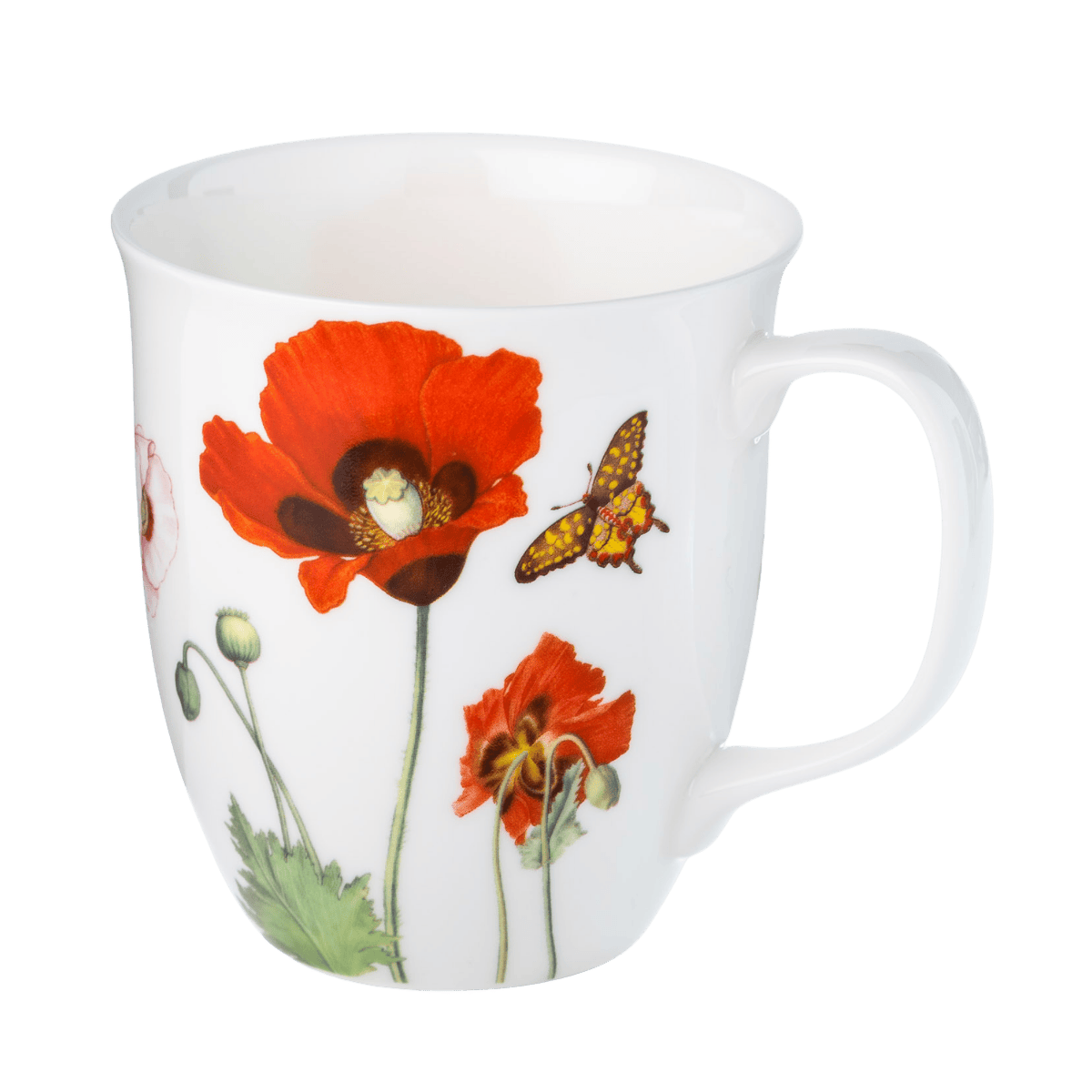 Garden Collection Poppies Java Mug in fine bone china, front view, handle right