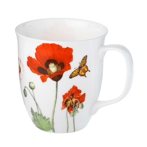 Garden Collection Poppies Java Mug in fine bone china, front view, handle right