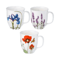 Garden Collection Java mug set Poppies Blue Iris Lavender fine bone china 12.5 oz (375 ml) McIntosh Mugs front view