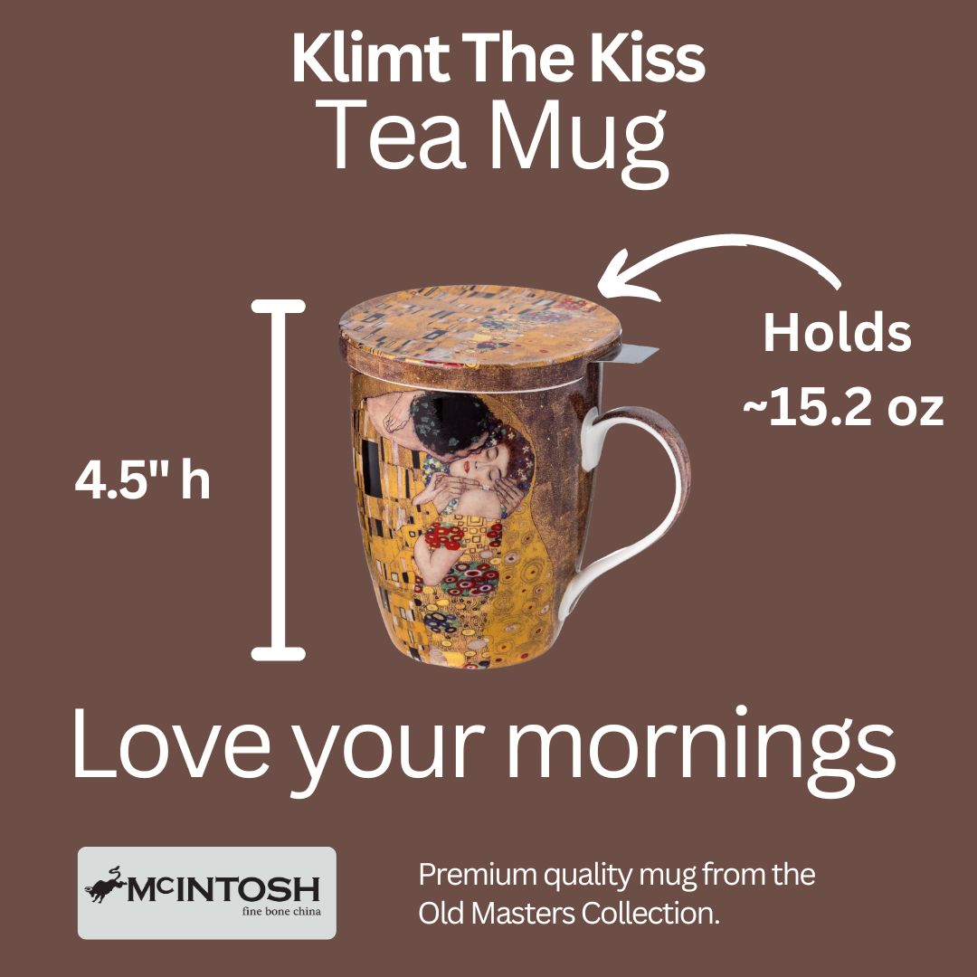 Tasse à thé Klimt le baiser avec infuseur et couvercle