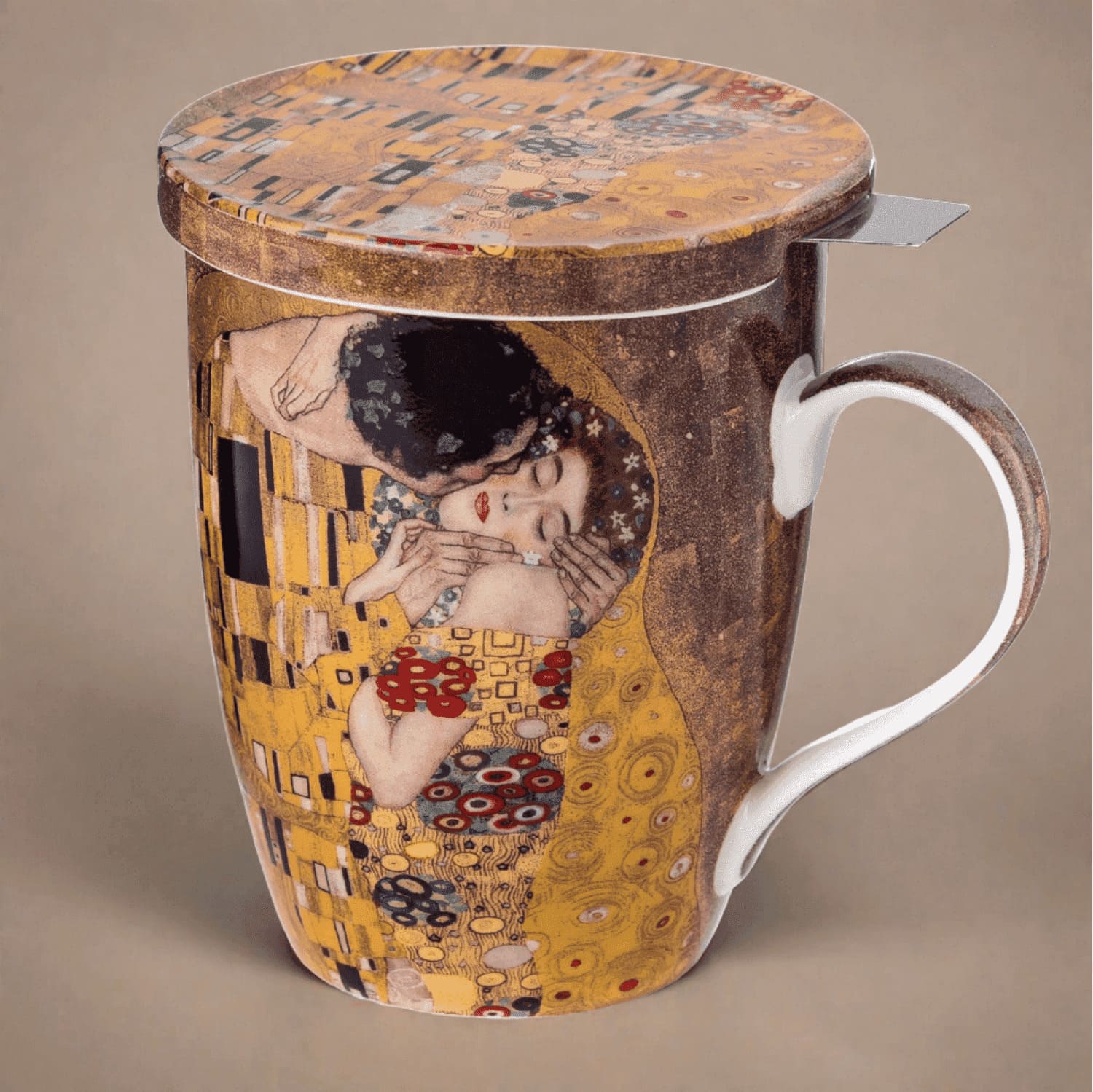 Tasse à thé Klimt le baiser avec infuseur et couvercle