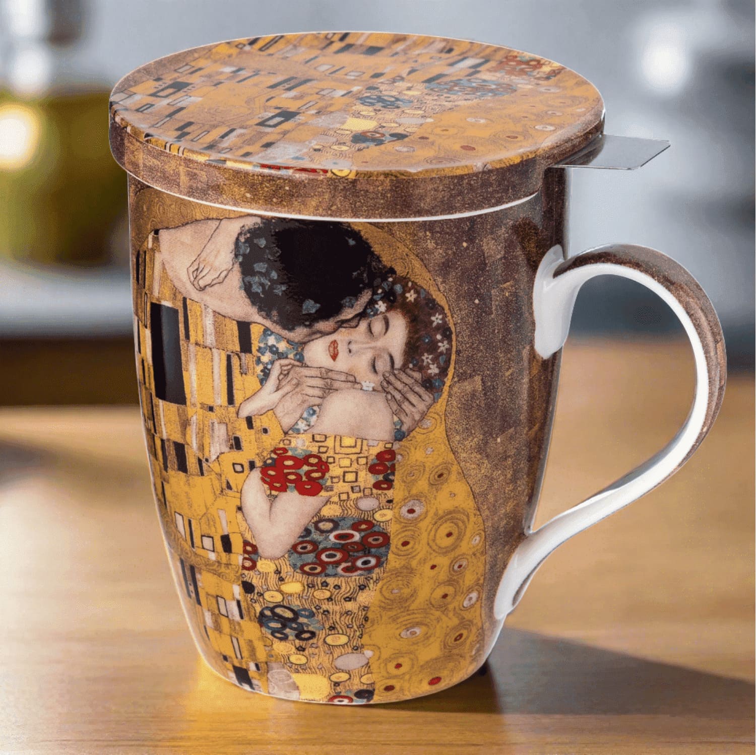 Tasse à thé Klimt le baiser avec infuseur et couvercle