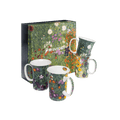 Gustav Klimt Flower Garden set of four fine bone china mugs, 11 oz (325 ml), art mugs with painting detail, front view, handle right