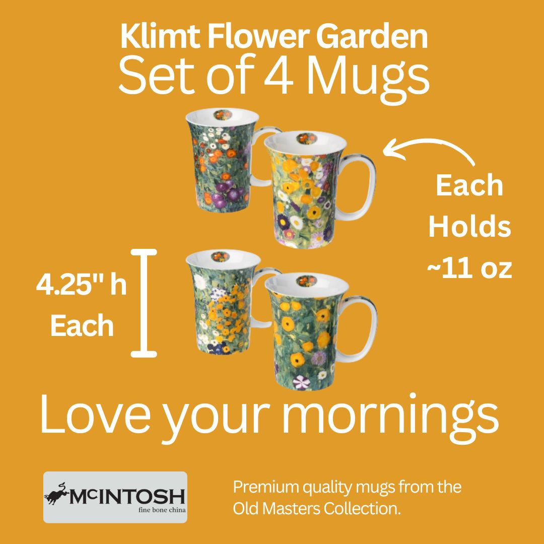 Jardin de fleur par Klimt ensemble de 4 tasses