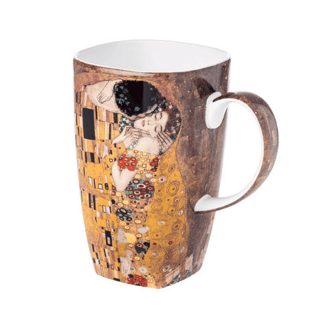 The Kiss Gustav Klimt Grande mug fine bone china 19.6 oz featuring famous golden painting, front view handle right