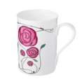 McIntosh Rose Pink Classico mug fine bone china 12.5 oz with pink rose floral design, front view handle right