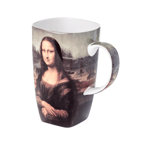 Mona Lisa Leonardo da Vinci Grande mug fine bone china 19.6 oz featuring famous Renaissance portrait painting, front view handle right