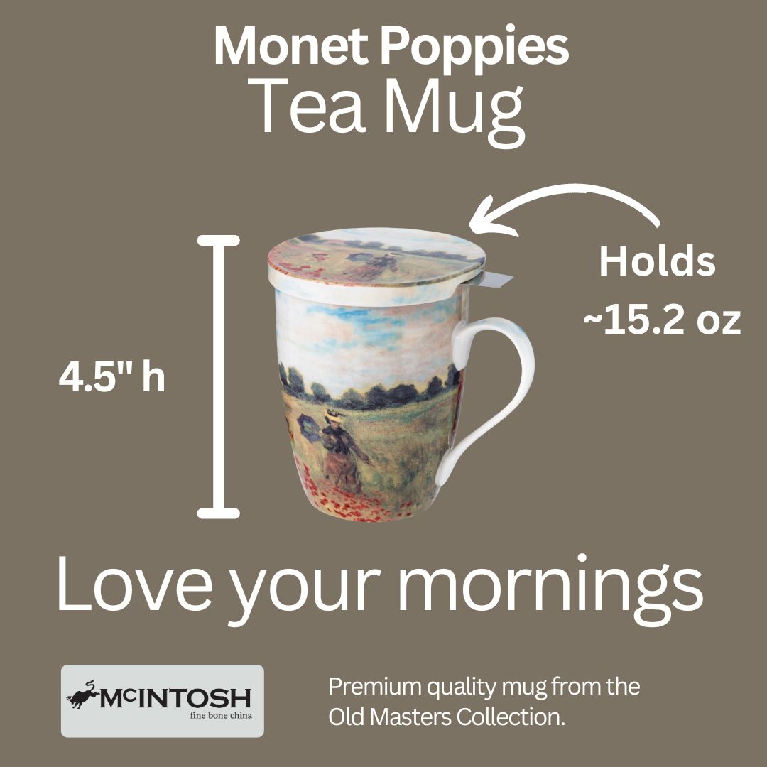 Tasse à thé Coquelicots de Monet avec infuseur et couvercle