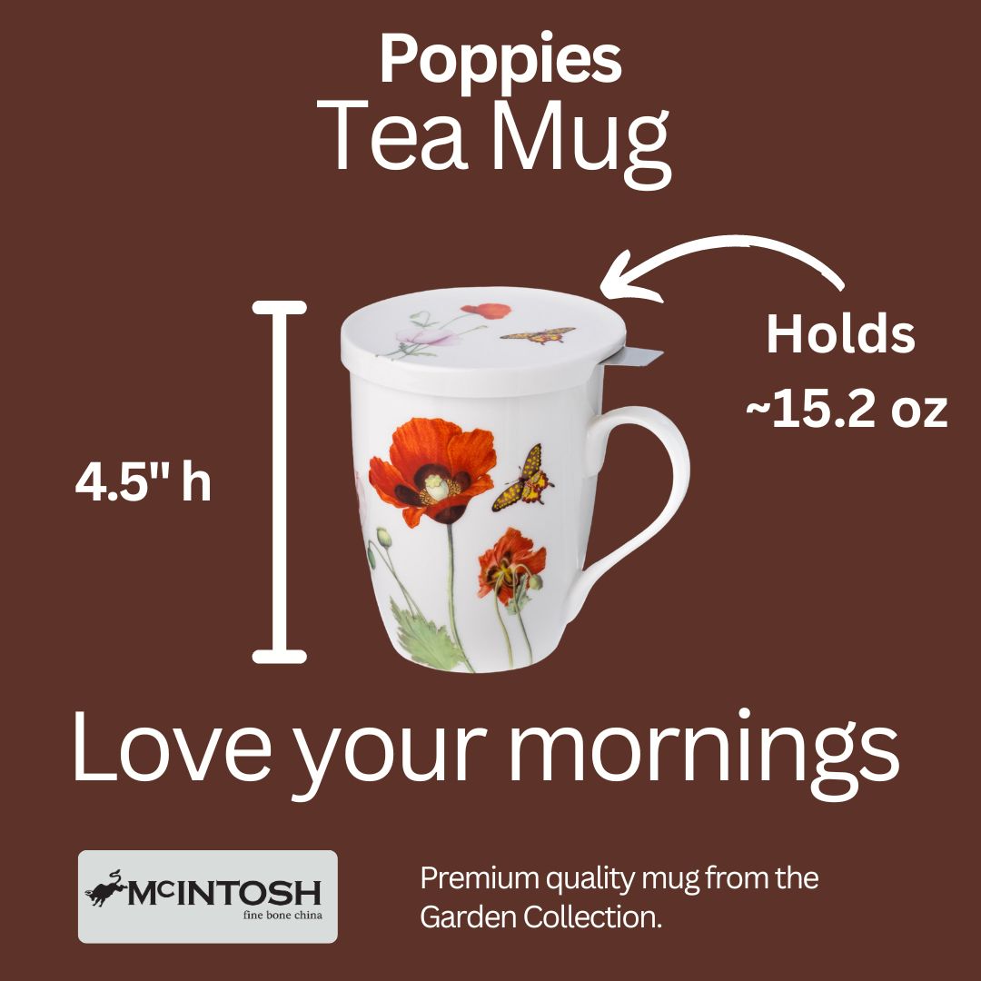 Coquelicots tasse à thé avec infuseur et couvercle