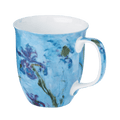 Lilac Irises Claude Monet Java mug fine bone china 12.5 oz with impressionist iris painting, front view handle right