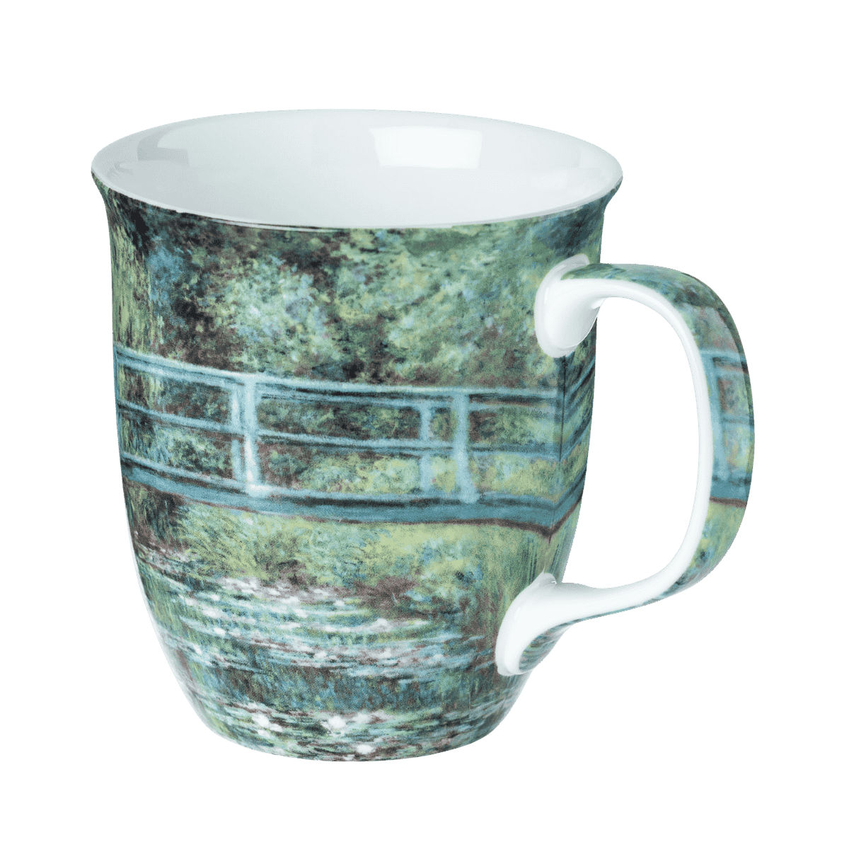 Claude Monet The Japanese Bridge Java mug, 12.5 oz (375 ml) fine bone china art mug, front view handle right