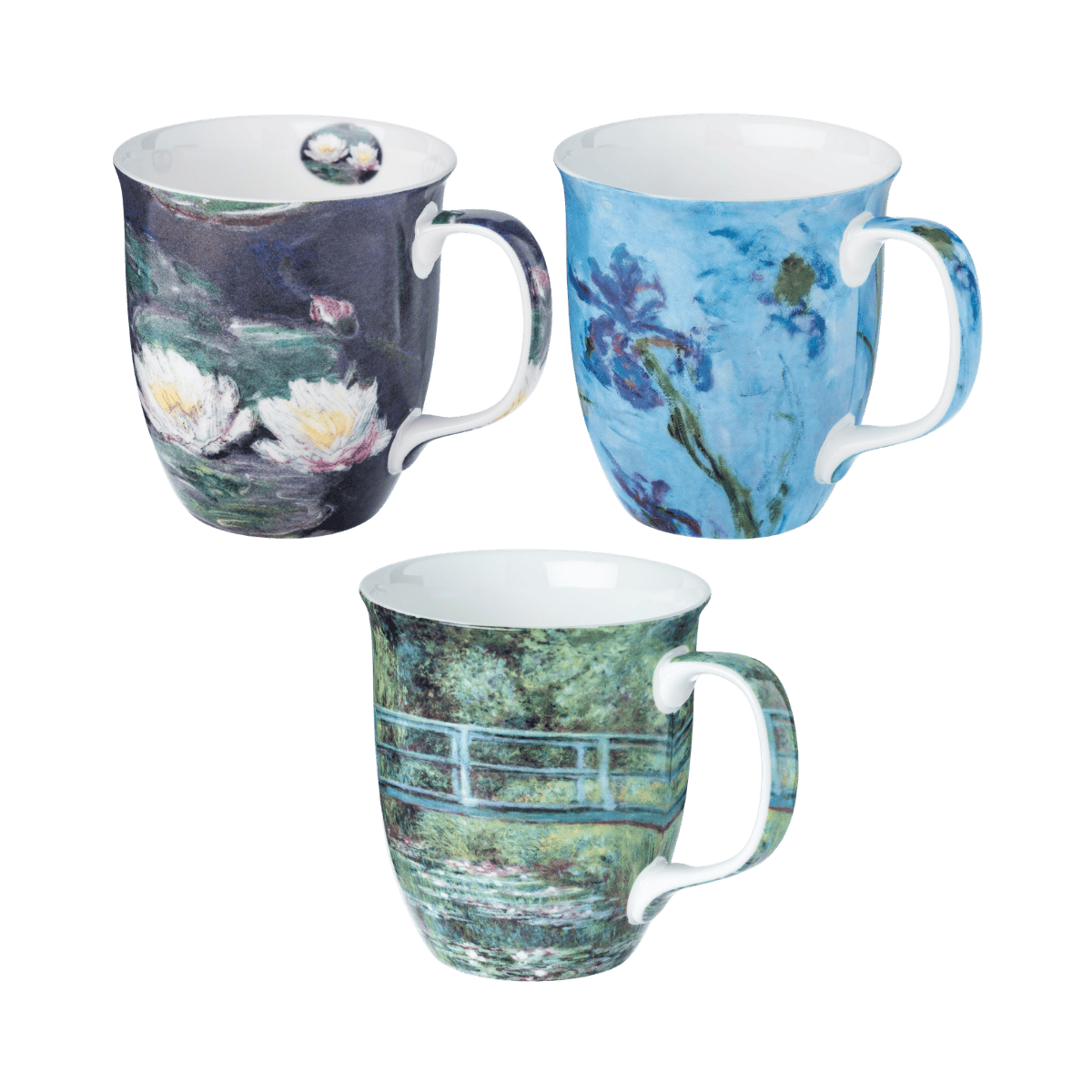 Claude Monet Java mug set Water Lilies Japanese Bridge Lilac Irises fine bone china 12.5 oz (375 ml) McIntosh Mugs front view
