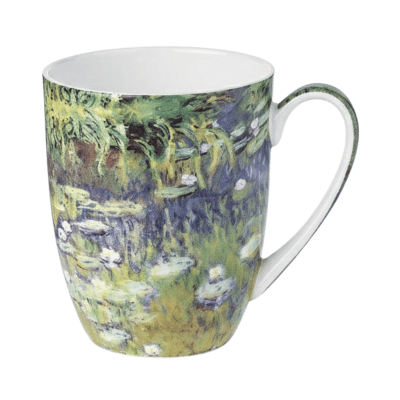 Water Lilies by Claude Monet Latte mug in fine bone china, 12.5 oz (375 ml), front view, handle right