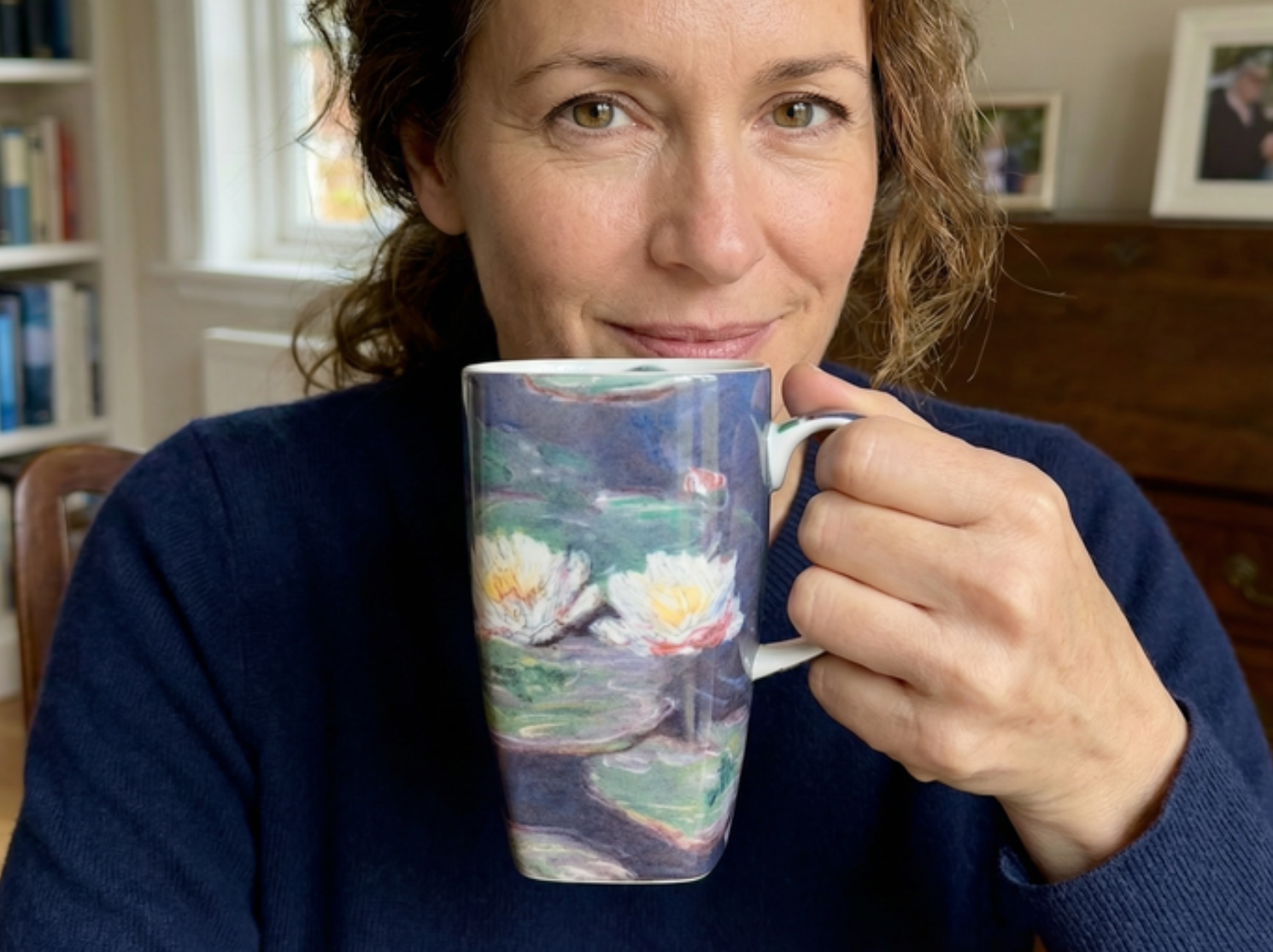 Van Gogh paintings Starry Night and Starry Night Over the Rhone, printed on McIntosh Latte mugs against a white background.