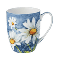 Morning Flowers Daisy on Blue Latte mug in fine bone china, 12.5 oz (375 ml), front view, handle right