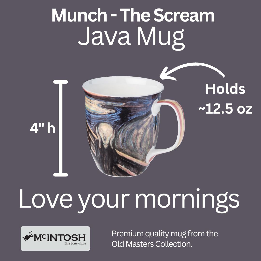 Edvard Munch The Scream Java Mug size guide in fine bone china, 375 ml (12.5 oz) capacity, 4 in height