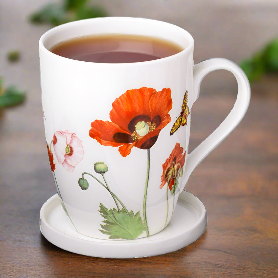 Coquelicots tasse à thé avec infuseur et couvercle