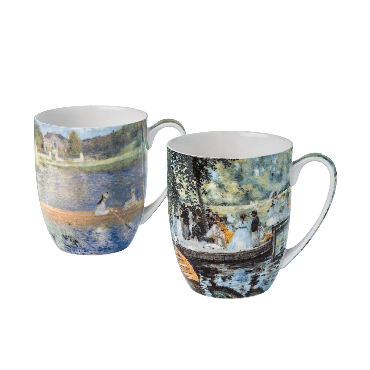 Pierre-Auguste Renoir Boating Scenes mug pair fine bone china 12.5 oz (375 ml) McIntosh Mugs front view, handle right