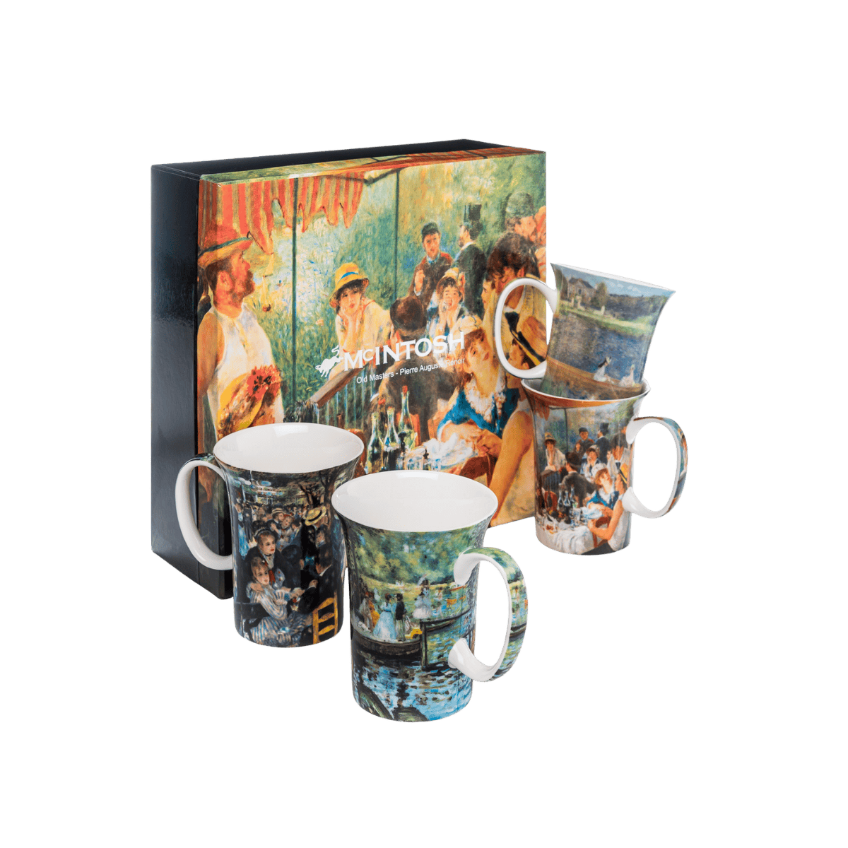 Pierre-Auguste Renoir mug set La Grenouillere Luncheon of the Boating Party Boating on the Seine Dance at Le Moulin de la Galette fine bone china 11 oz (325 ml) McIntosh Mugs front view
