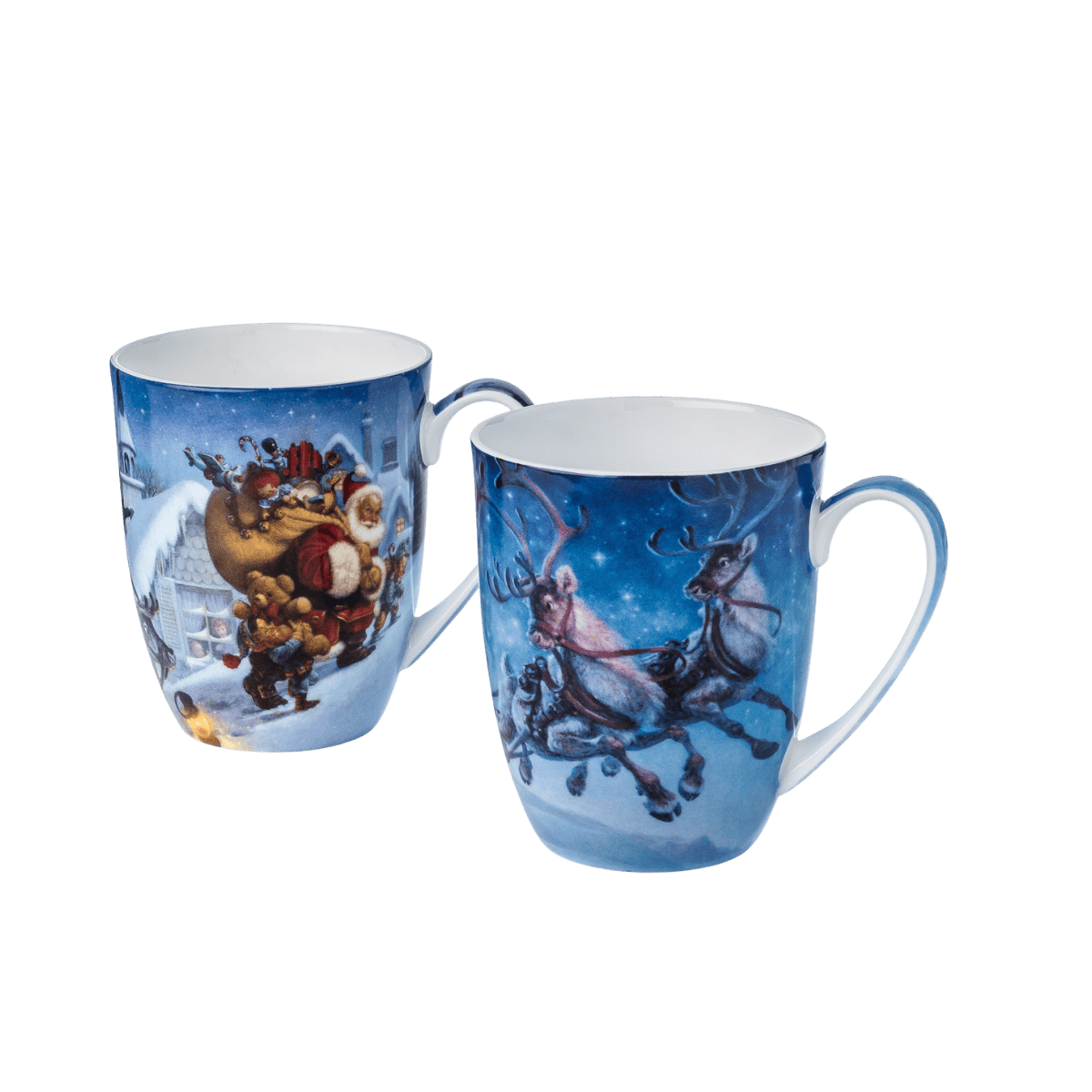 Scott Gustafson Santa Claus mug pair fine bone china 12.5 oz (375 ml) McIntosh Mugs front view, handle right