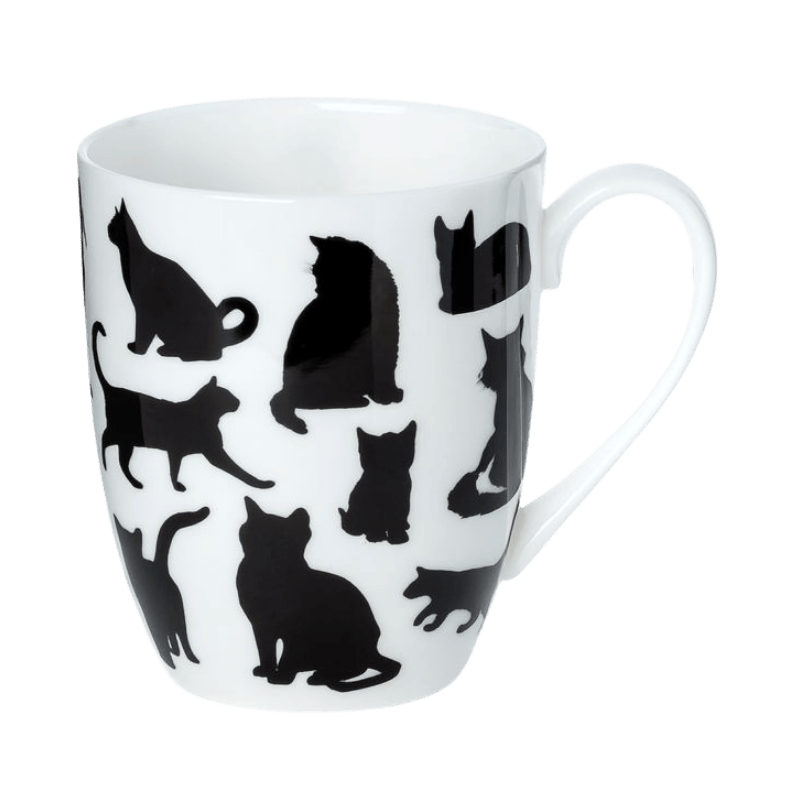 Cat Silhouette Latte mug in fine bone china, 12.5 oz (375 ml), front view, handle right