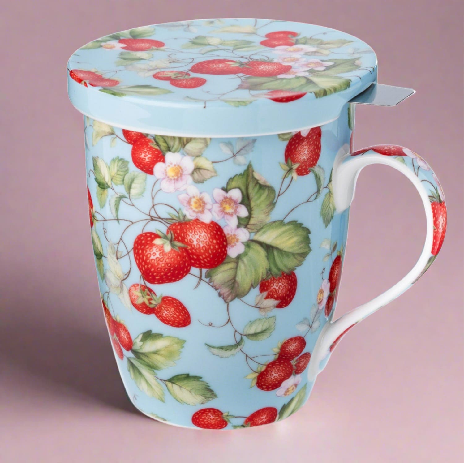 Fraises pour toujours tasse à thé avec infuseur et couvercle