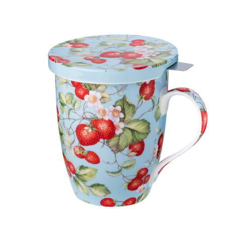 Fraises pour toujours tasse à thé avec infuseur et couvercle