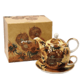 Van Gogh Sunflowers tea for one set teapot cup and saucer fine bone china McIntosh Mugs front view, handle right