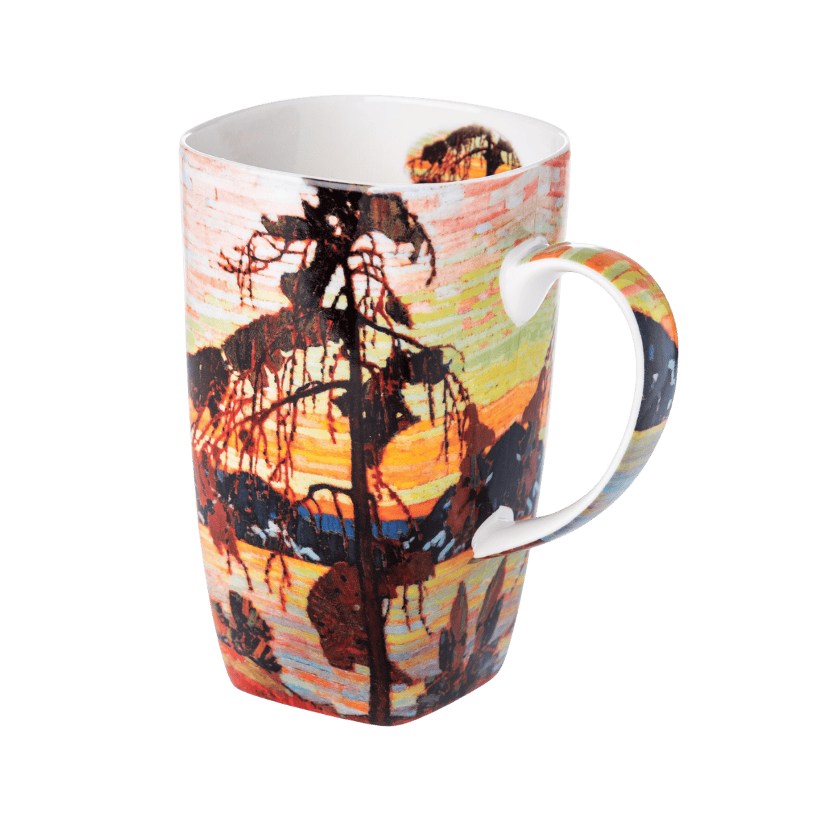 Jack Pine Tom Thomson Grande mug fine bone china 19.6 oz featuring iconic Canadian landscape painting, front view handle right