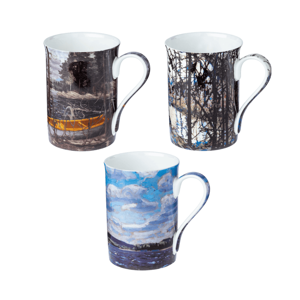 Tom Thomson Classico mug set The Canoe A Northern Lake Northern River Study fine bone china 12.5 oz (375 ml) McIntosh Mugs front view